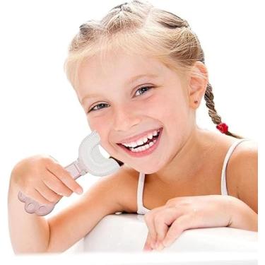 Imagem de Escova de dentes redonda em forma de U Escova de dentes infantil em forma de U | Escovas de Dentes infantis de silicone de grau alimentício Escova de dentes em U de 360 graus para