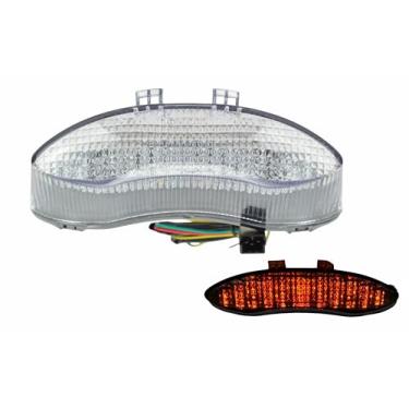 Imagem de TOPZONE Adequado para Triumph 2009-2012 Street Triple R; Sprint GT 2011-2012; velocidade tripla 2009-2010; luz traseira de freio com seta integrado (transparente, flash LED Style1)