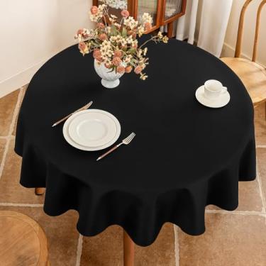 Imagem de Seenus Toalha de mesa redonda de tecido de linho sintético texturizado, 152 cm, preto inoxidável e resistente a rugas para jantar/pátio/café/decoração de férias