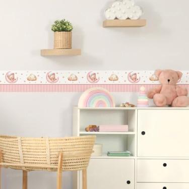 Imagem de Adesivo de Parede Infantil Ursinho 01 Lua Nuvem Estrela Faixa Decorativa para Quarto Bebê Menino