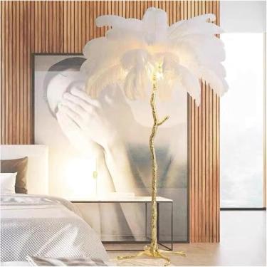 Imagem de Lâmpada De Assoalho De Penas De Avestruz, Luminárias De Assoalho Para Sala De Estar, Luminária De Chão De Ouro Para Quarto, Lâmpada De Resina Real De Luxo Moderna, Para Quarto, Sala De Jant