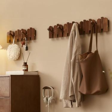 Imagem de N/a Cabide De Nogueira Para Montagem Na Parede, Cabide De Parede De Madeira, Ganchos Para Teclas De Piano, Gancho De Parede Flip Down Para Entrada De Closet Banheiro, 6 hooks