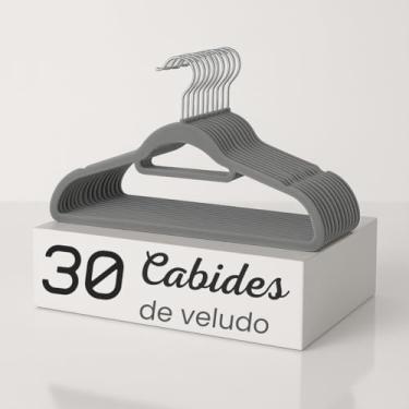 Imagem de Kit 30 Cabides Veludo Slim para Roupas Antideslizantes Giratório (Cinza)