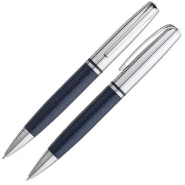 Imagem de Caneta Crown King Couro Personalizada Esferográfica Média Metal Cromada Tinta Azu Ideal para Presente Gravamos Laser Nome Logo Simbolo (Azul)