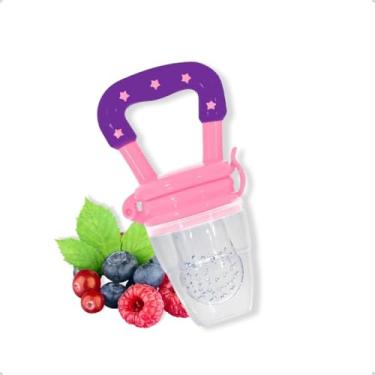 Imagem de Mordedor Alimentador de Frutas para Bebê, Chupeta Silicone Transparente com Alça em Arco, Sistema de Trava Seguro (Rosa)