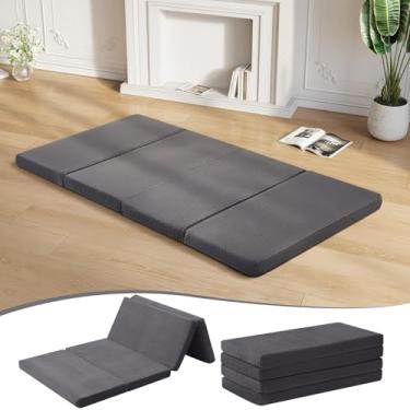 Imagem de MeMoreCool Colchão de futon duplo dobrável, colchão de chão japonês dobrável, tapete de dormir para adultos convidados festa do pijama, tapete de tatame de espuma grossa de 7,6 cm Shikibuton, cinza