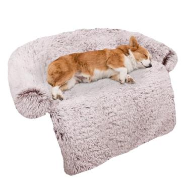 Imagem de GGIB Tapete calmante de pelúcia para cães, protetor de móveis, com capa lavável removível para cães e gatos grandes, médios e pequenos (médio, branco enferrujado)