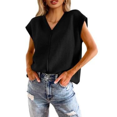 Imagem de Suéter Saodimallsu, manga curta de verão, decote em V para mulheres
