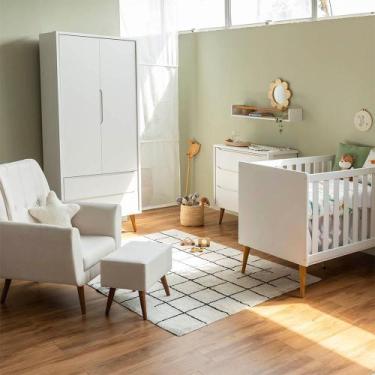 Imagem de Kit Quarto Infantil Theo com Pés Retrô Mel - Berço + Cômoda 3 Gavetas 