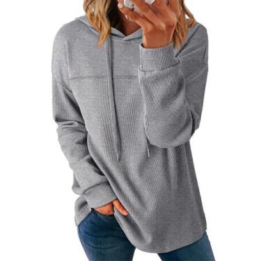 Imagem de Moletom feminino casual de manga comprida com capuz Dokotoo cinza GG