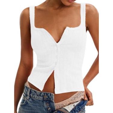 Imagem de Camiseta regata feminina MAOECO justa de verão sem mangas branca 2025