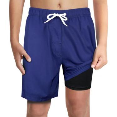 Imagem de Calções de banho LUCOWEE Boys Navy com forro de cueca boxer tamanho 7-