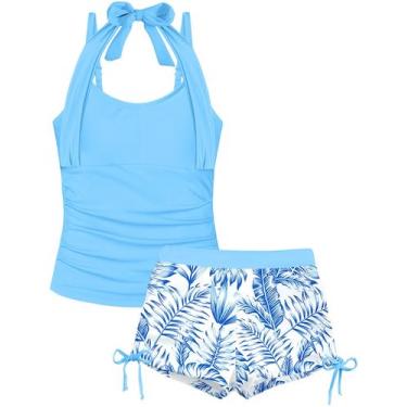 Imagem de Maiô feminino TALLWH Halter Tankini, 2 peças, tamanho 7-8, azul celest