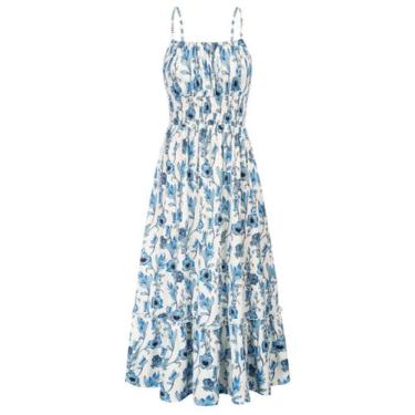 Imagem de Vestido longo GRACE KARIN 2025, vestido de verão, azul, floral, L