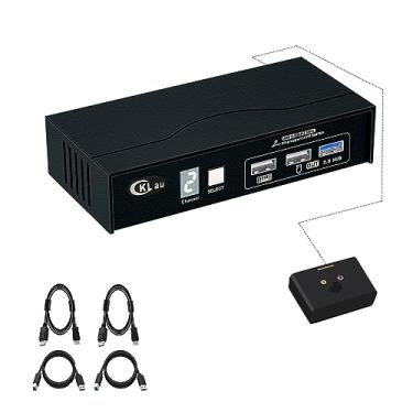 Imagem de CKLau 8K60Hz 4K144Hz 2 portas USB 3.0 KVM Switch Displayport 1.4 com todos os cabos de entrada, tela digital para dois computadores compartilhando um monitor