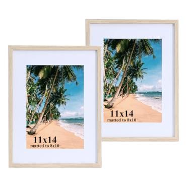 Imagem de LYYYXGYP Porta-retrato 28 x 35 cm de madeira bege para exibição de fotos 20 x 25 cm com tapete ou 28 x 35 sem tapete, moldura de pôster para pendurar na parede, pacote com 2