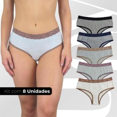 Imagem de Calcinha Cintura Alta Algodão Feminina Conforto Kit 8 Und - Upy Store,