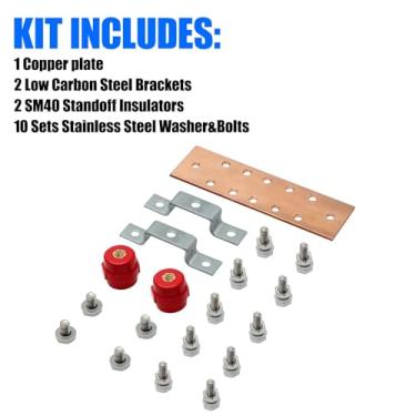 Imagem de ELECTRAPICK Kit de barra de aterramento de cobre montada na parede, barra de barramento de cobre 0,4 cm x 6 cm x 19,8 cm barra de barramento de aterramento com 10 posições de terminal (4 peças)