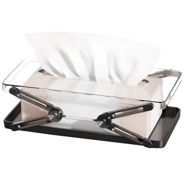 Imagem de Capa de caixa de lenços retangular ajustável - Dispensador de lenços grande para banheiro, cozinha, sala de estar e quarto - Base antiderrapante para bancada, armazenamento de mesa (preto)