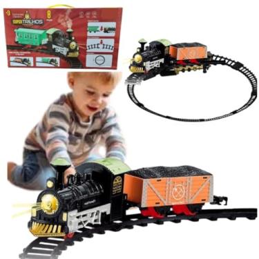 Imagem de TREM COM Pista TRENZINHO EXPRESSO FERROVIA Classico LOCOMOTIVA VAGÕES E TRILHOS LUZ E SOM ELETRICO SUPER brinquedo INTERAÇÃO PAIS E FILHOS QUALIDADE PREMIUM DIVERSÃO EM FAMILIA 74CM