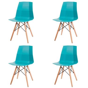 Imagem de Kit 4 Cadeirass ANM6007F DKR Anima Office Polipropileno Turquesa Encosto Anatômico Base Madeira