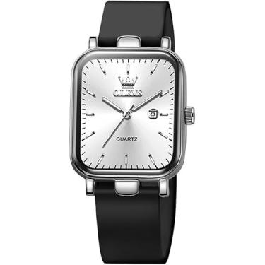 Imagem de OLEVS Relógio feminino de quartzo, quadrado, moderno, relógios delicados, Branco