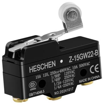 Imagem de Heschen Micro interruptor, Z-15GW22-B, alavanca de rolo de dobradiça curta, terminal de 3 parafusos, corrente nominal de 15A