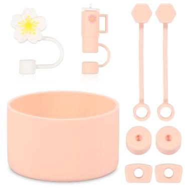 Imagem de XYTZHSAI Cobertura de palha de silicone com bota de silicone à prova de vazamento capa de ponta de palha compacta protetor de canudo bonito tampa de canudo reutilizável para garrafas de água (rosa, 9)