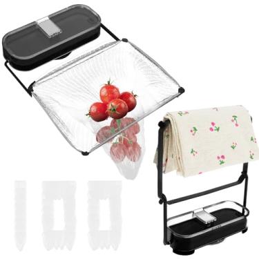 Imagem de XYDHQS Coador de pia com ventosa, rack de filtro de pia com ventosa com saco de malha de filtro, cesta de ralo de pia filtro coletor de alimentos de cozinha, rack de drenagem dobrável versátil para