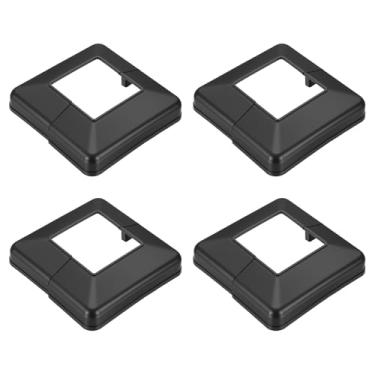 Imagem de PATIKIL Manga de poste de 6 x 6 cm, capa de base de plástico envoltório de coluna estilo dividido manga de vinil para varanda de mão de madeira cerca deck escadas trilhos - 8 peças (preto)