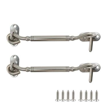 Imagem de Rannb Gancho de trava de portão e trava de olhal para fechadura de porta de celeiro de porta de aço inoxidável para persianas, galpão, armário, prata, 15 cm de comprimento - 2 peças