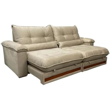 Imagem de Sofá Qatar com Molas Ensacadas 4 Lugares Retrátil e Reclinável 240cm Tecido Veludo Trevo Cor Bege