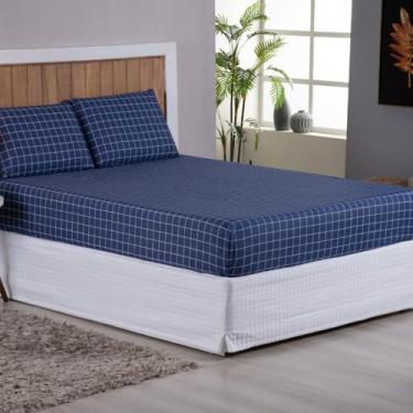 Imagem de Jogo de Lençol Queen 3 Peças 200 Fios 100% algodão Estampado (Marinho)
