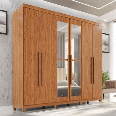 Imagem de Guarda-roupa Casal com Espelho 6 Portas 2 Gavetas com Pés 100% Mdf Nápoles Yescasa Cinamomo