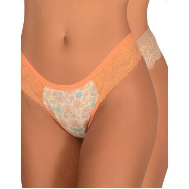 Imagem de Kit 2 Calcinha Estampada Fio Dental Renda Lateral Conforto Elegante Mo