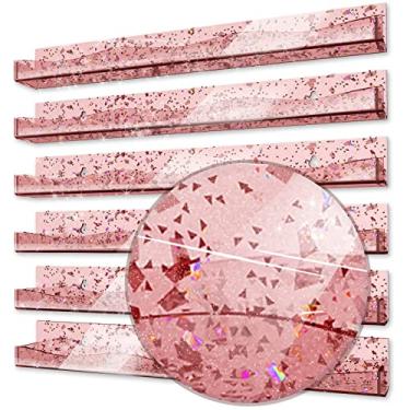 Imagem de YMVV Organizador de esmalte de acrílico de 38 cm – prateleira montada na parede com glitter iridescente lantejoulas no interior – ótima exibição para salões de beleza e varejistas (pacote com 6)