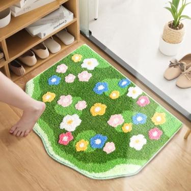Imagem de Lindo tapete de banho verde 3D musgo, tapetes de banheiro de flores absorventes de água antiderrapante decoração estética tapete de animais de estimação para quarto tapete verde musgo tapete lavável