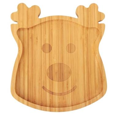 Imagem de Bandeja de servir de bambu de Natal – Forma de rena – Bandeja de madeira para lanches, frutas e doces – Decoração de mesa de casa de fazenda de Natal