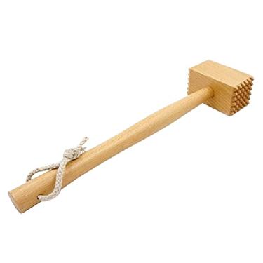 Imagem de Martelo amaciador de carne de madeira texturizada - multiuso para bater costeletas de frango, carne gelada, legumes congelados, 30 cm