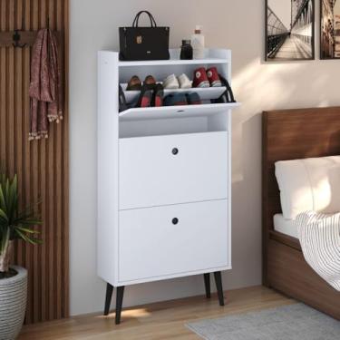 Imagem de Sapateira Vertical Porta Sapatos Retrô Gavetas Basculante Prateleira Interna Organizadora (Dark - Branco)