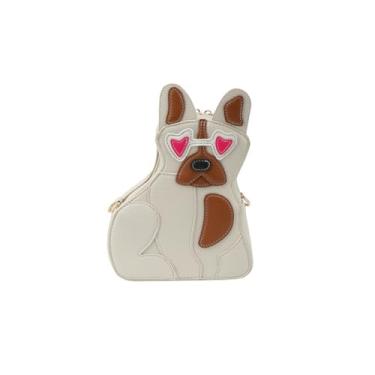 Imagem de IAMUHI Bolsa de ombro feminina fofa em forma de filhote de cachorro de patchwork bolsa de ombro de couro PU exclusiva novidade bolsa animal, A - Branco, One Size