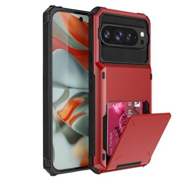 Imagem de SORAKA Capa para Google Pixel 9 com suporte de cartão PC TPU 2 em 1 capa bumper de camada dupla à prova de choque pode conter 5 cartões vermelhos