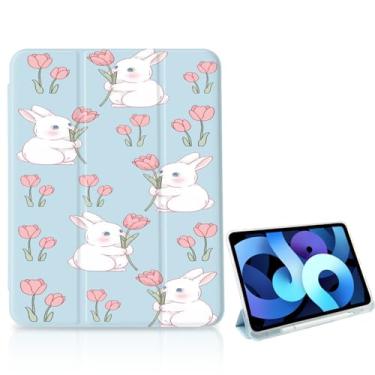 Imagem de OFQKOAKS Capa de coelho tulipa rosa para iPad 10,2 polegadas 9ª/8ª/7ª geração (2021/2020/2019), [suporte de lápis + hibernar/despertar automático], capa protetora fina com suporte triplo e parte