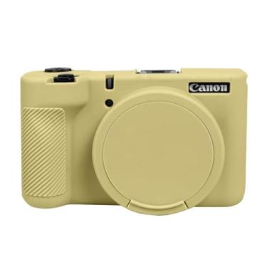 Imagem de EASY HOOD Capa V1, capa de silicone para câmera com capa de lente removível, protetor macio leve para câmera digital Canon PowerShot V1 - amarela