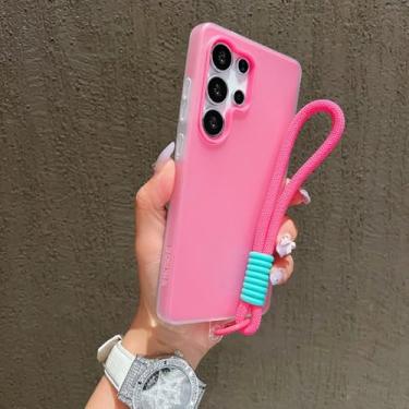 Imagem de Capa de celular 2 em 1 com cordão e alça de pulso para Samsung Galaxy S25 S24 S23 S22 Ultra Plus Fe A26 A35 A54 A16 A56 capa sólida (para Galaxy S24 Ultra/rosa vermelha)