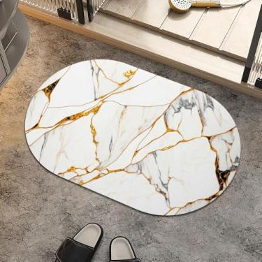Imagem de ZHUZHISHAN Tapete de banheiro de mármore branco com dourado, super absorvente de secagem rápida, fundo antiderrapante de borracha, fácil de limpar, tapetes de banheiro ultrafinos que se encaixam