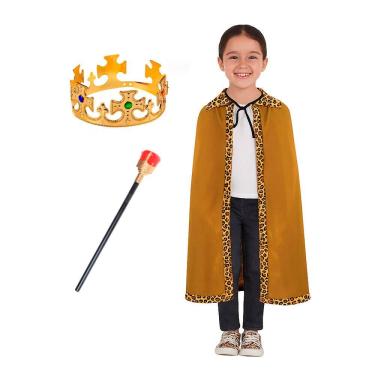 Imagem de Fantasia Completa Capa Rainha Infantil Dourada Imperatriz Realeza Traje Manto Princesa Encantada Festa de Aniversário