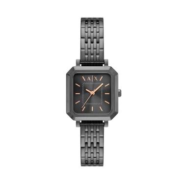 Imagem de Armani Exchange Relógio feminino A|X de aço inoxidável preto com três ponteiros (modelo: AX5732)