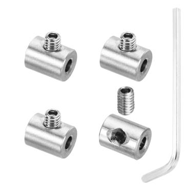 Imagem de PATIKIL Conjunto de clipes de corda de fio de 4 mm, 4 peças de aço inoxidável 304 grampos de cabo de bloqueio de furo único com chave de parafusos hexagonais para encaixe de corda de fio, prata