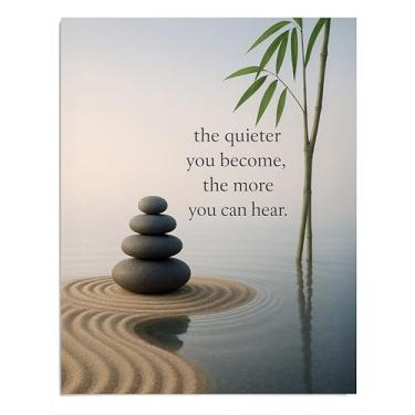 Imagem de AMERICAN LUXURY GIFTS Impressão de arte de parede Zen inspiradora – Pôster com citação motivacional "Quiet & You Can Hear" – Mindfulness, Meditação, Yoga, Spa, Escritório e Decoração de Casa – Sem
